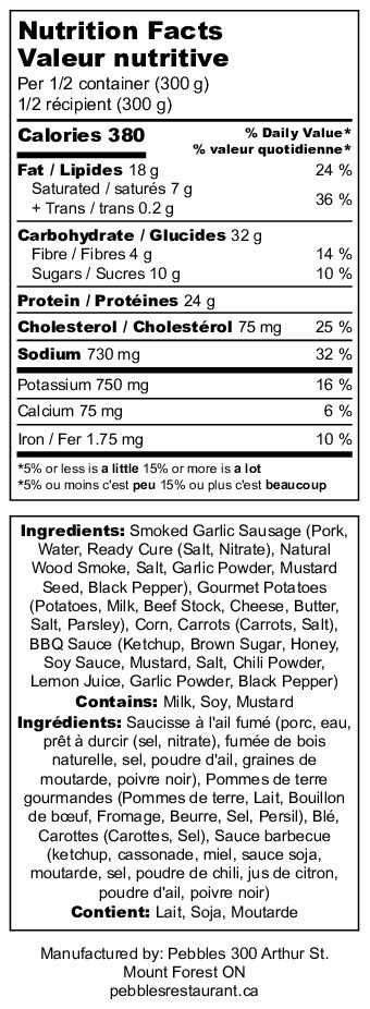 Pebbles Sausage Dinner - Gourmet - Carrots - Corn - Nutrition Label (4)